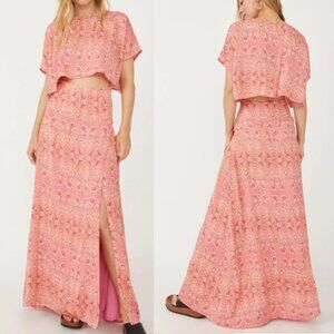 NWT Free People Women's Marion Printed Crop Tee & Maxi Skirt Set Candy Size 6